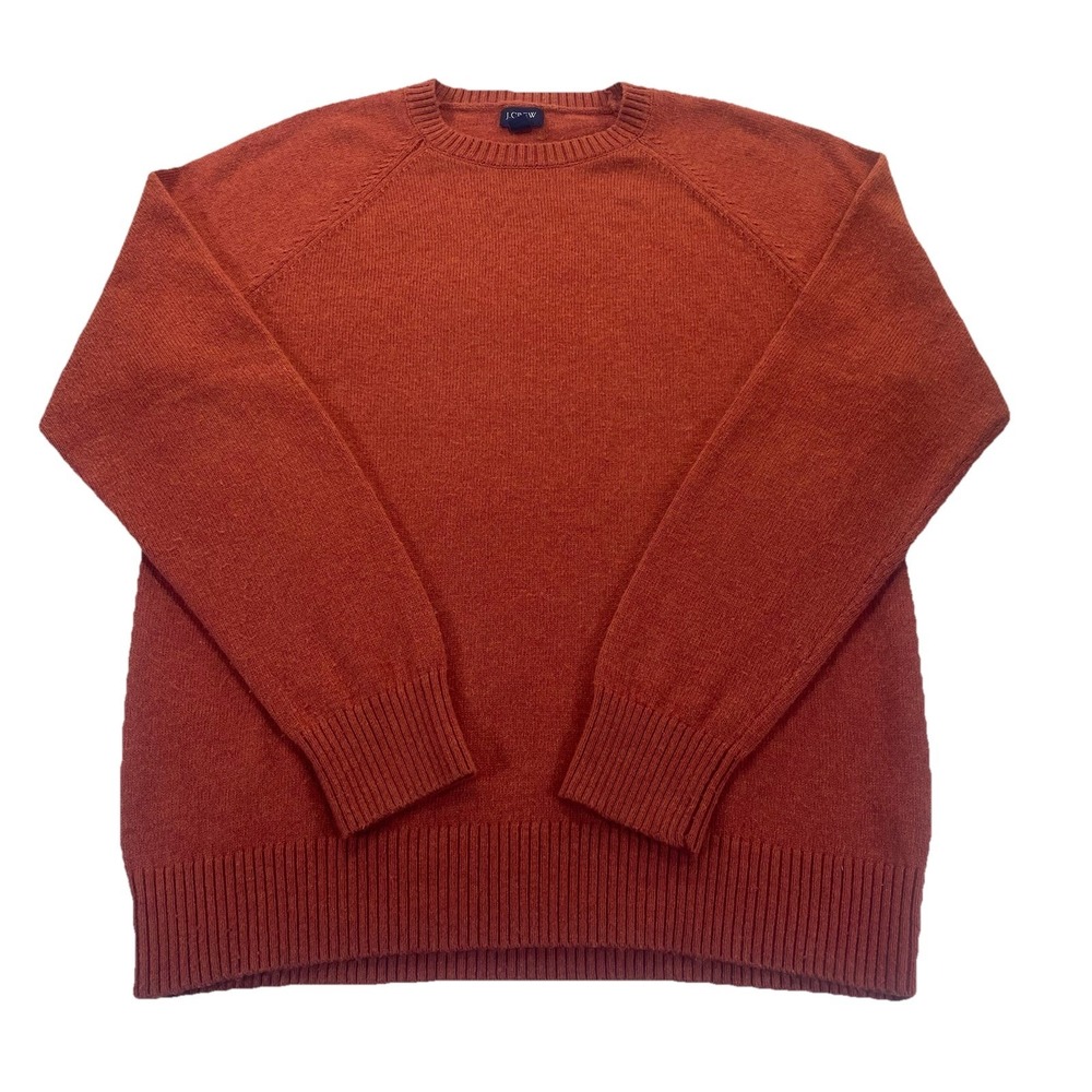 J Crew Sweater Mens L Burnt Orange  Lambswool Blend Crewneck Pullover‎ Preppy
